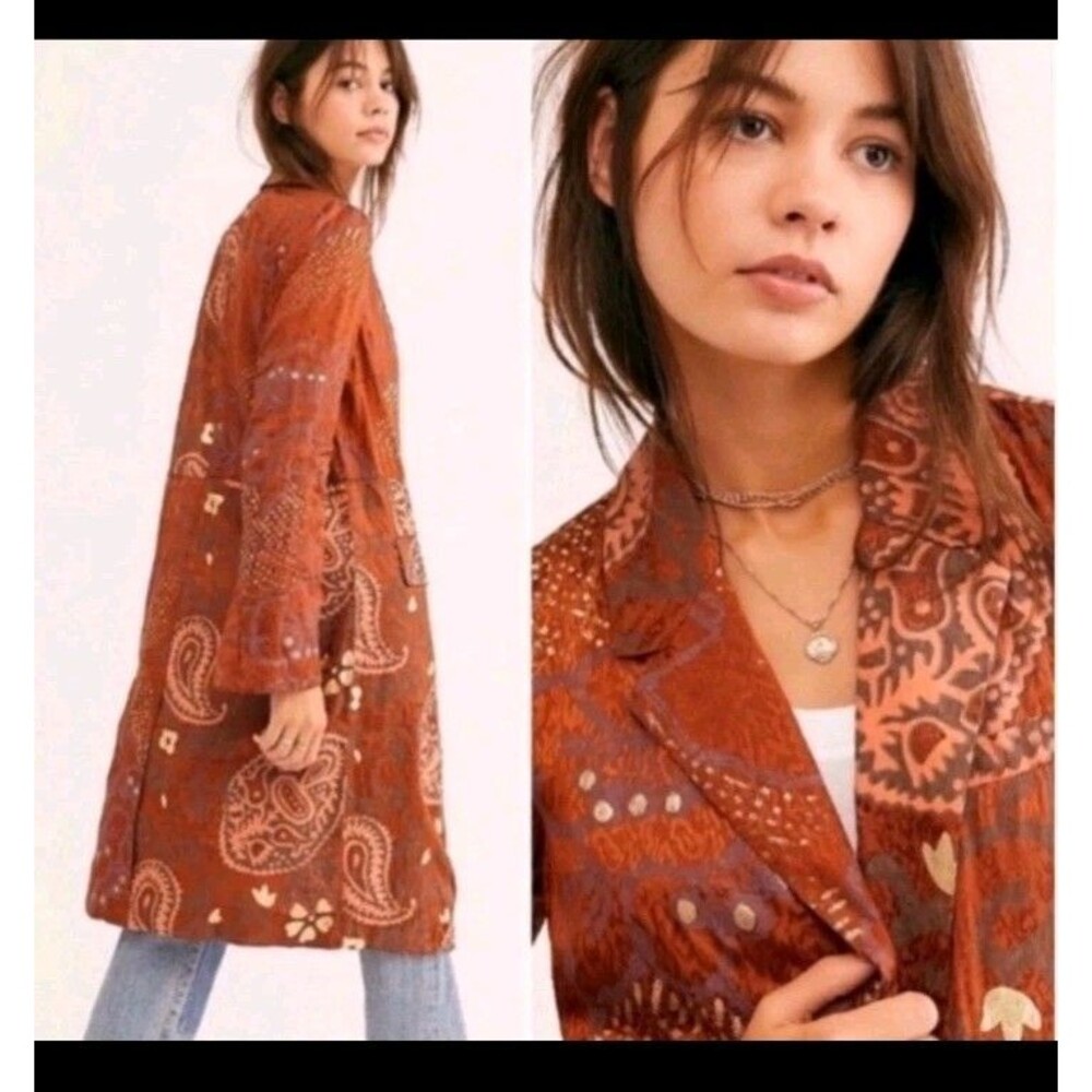 Free People Eye of The Wild Duster Trench Coat Large Western Boho Whimsical $228